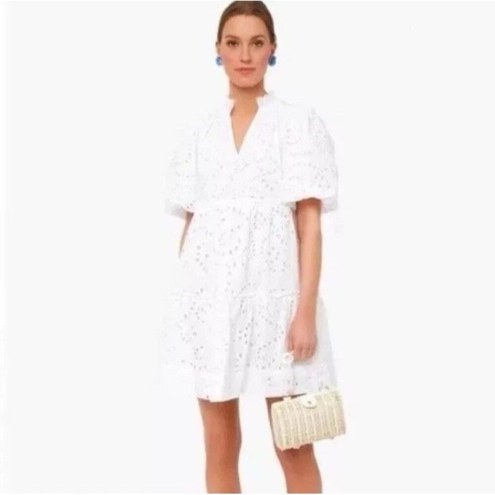 Tuckernuck Size XL White Eyelet Palmer Mini Dress 100% Cotton Embraided Lined